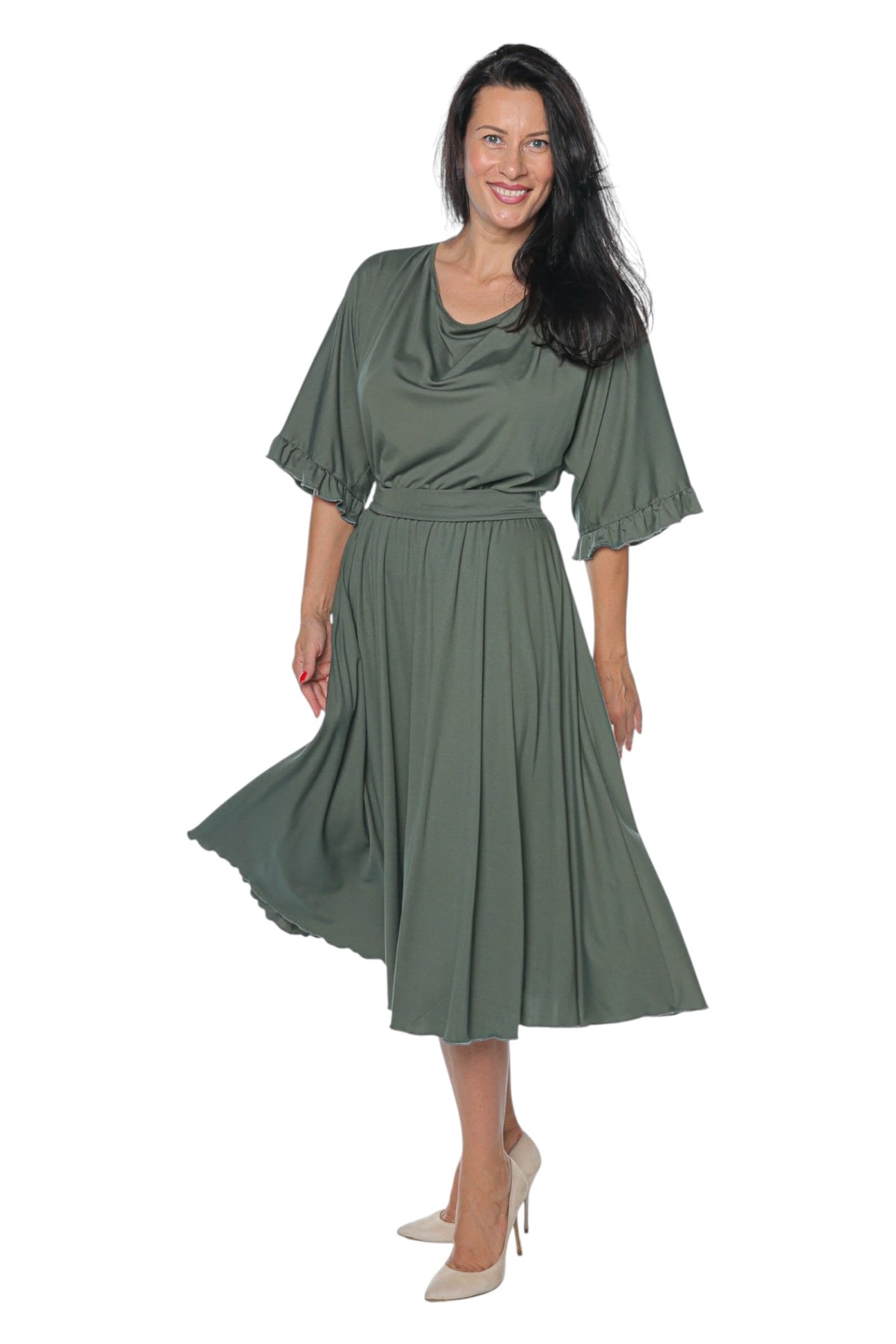 Rochie Nova Kaki Monielle cu buzunare