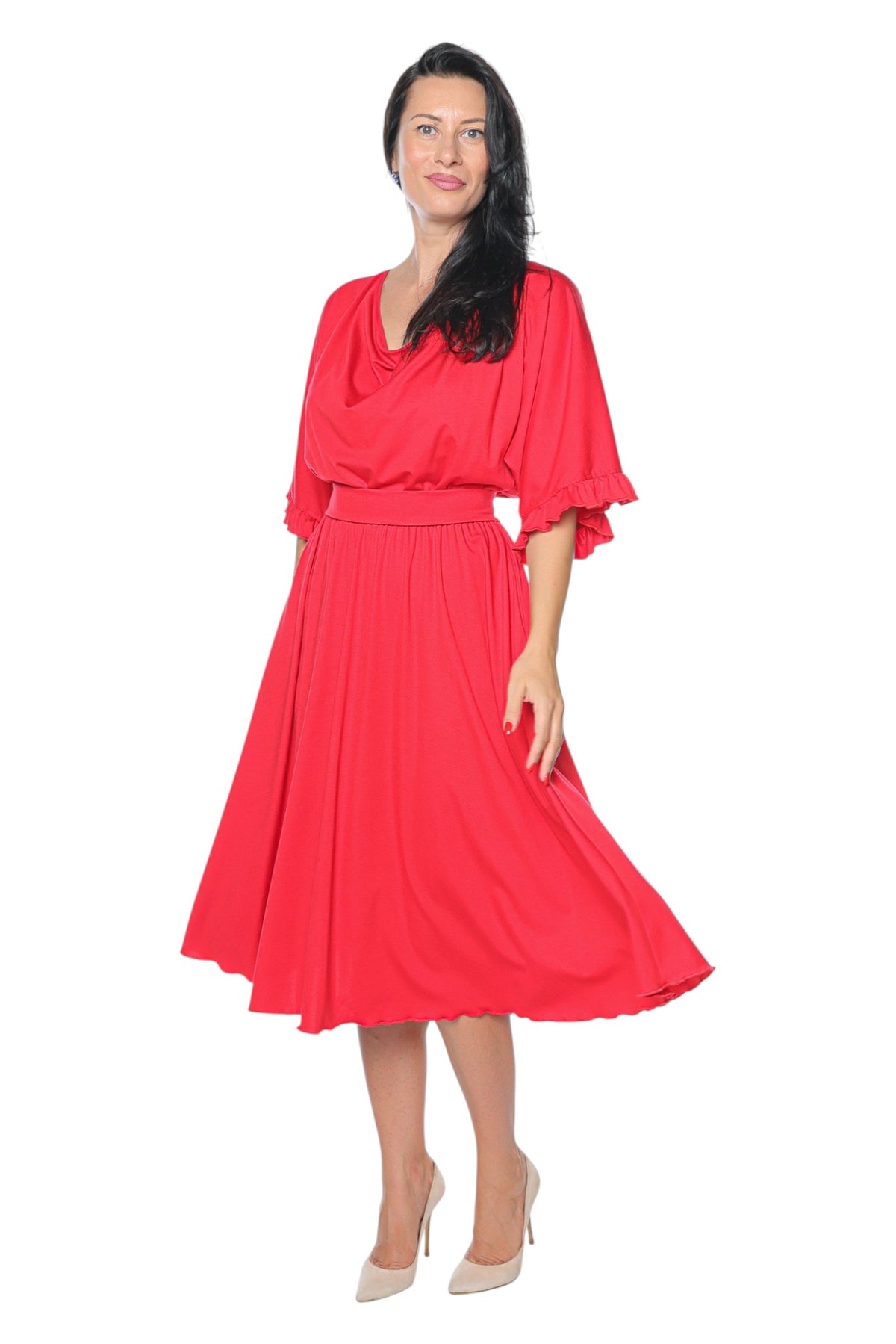 Rochie Nova Red Monielle cu cordon în talie