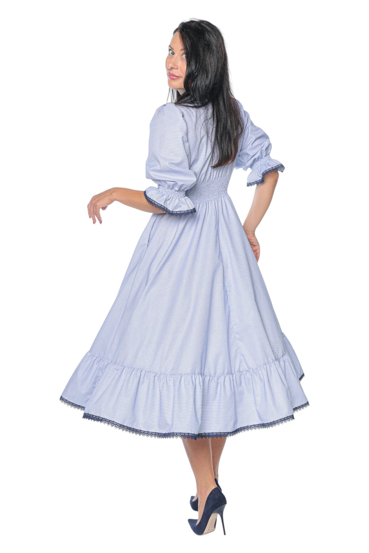 Rochie Viva Romantic Blue Monielle, variantă cu dantelă bleumarin