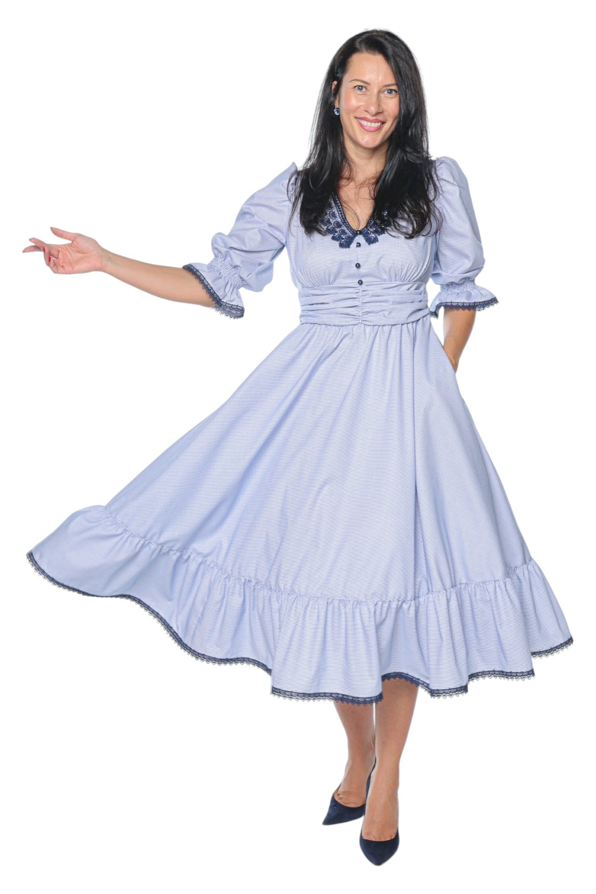 Rochie albastră Viva Romantic Monielle cu detalii bleumarin
