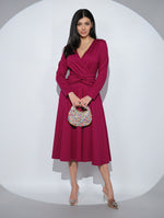 Rochia Adnana din jerseu de bumbac, cu drapaj in talie si decolteu in V