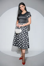 Rochia Dottie Noir cu buline, buzunare si curea