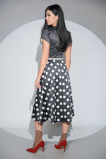 Rochia Dottie Noir cu buline, buzunare si curea