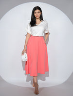 Fusta Alizée Coral cu croi clos, buzunare si elastic pe talie