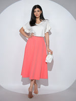 Fusta Alizée Coral cu croi clos, buzunare si elastic pe talie
