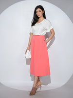 Fusta Alizée Coral cu croi clos, buzunare si elastic pe talie