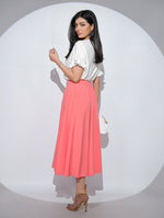 Fusta Alizée Coral cu croi clos, buzunare si elastic pe talie