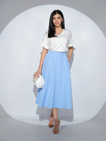 Fusta Alizée Ciel cu croi clos, buzunare si elastic pe talie
