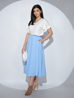 Fusta Alizée Ciel cu croi clos, buzunare si elastic pe talie