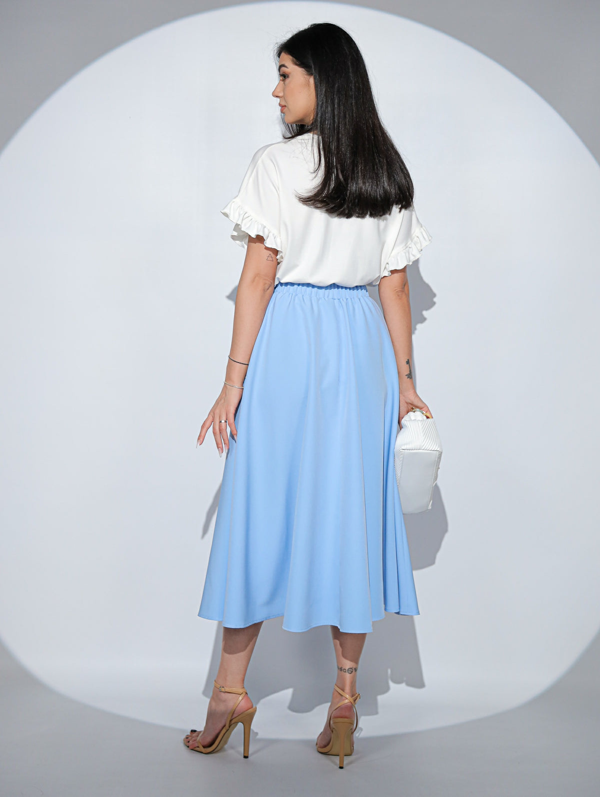 Fusta Alizée Ciel cu croi clos, buzunare si elastic pe talie