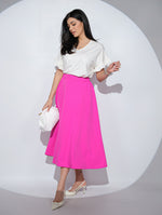 Fusta Alizée Fuchsia cu croi clos, buzunare si elastic pe talie