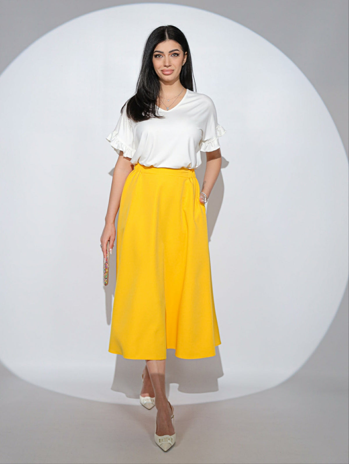 Fusta Alizée Soleil cu croi clos, buzunare si elastic pe talie