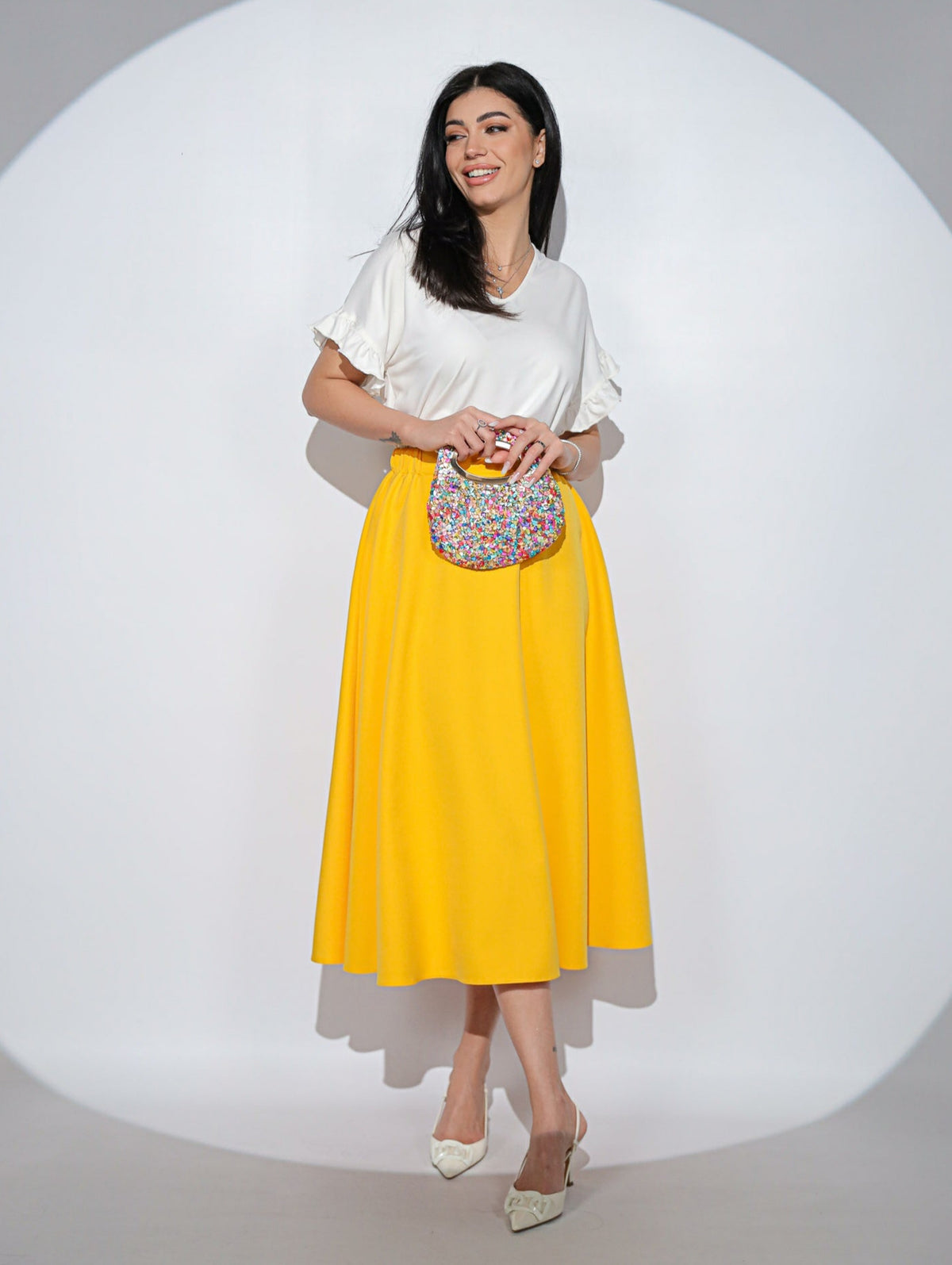 Fusta Alizée Soleil cu croi clos, buzunare si elastic pe talie