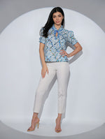 Bluza Florette din bumbac cu imprimeu floral, cu volan si snur la decolteu