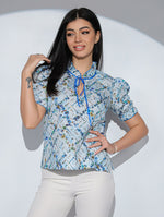 Bluza Florette din bumbac cu imprimeu floral, cu volan si snur la decolteu