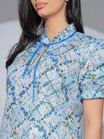 Bluza Florette din bumbac cu imprimeu floral, cu volan si snur la decolteu