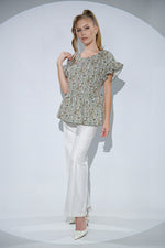 Bluza Elise din bumbac cu imprimeu floral, volane si snur de legat in talie