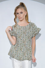 Bluza Elise din bumbac cu imprimeu floral, volane si snur de legat in talie