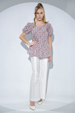 Bluza Anouk din bumbac cu imprimeu floral, volane si elastic la spate