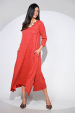 Rochia Venice rosie din jerseu cu lana, croi lejer si asimetric