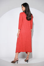 Rochia Venice rosie din jerseu cu lana, croi lejer si asimetric