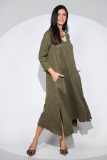 Rochia Venice kaki din jerseu cu lana, croi lejer si asimetric