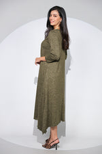 Rochia Venice kaki din jerseu cu lana, croi lejer si asimetric
