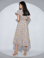 Rochia Primavera din bumbac cu imprimeu floral, buzunare si volane