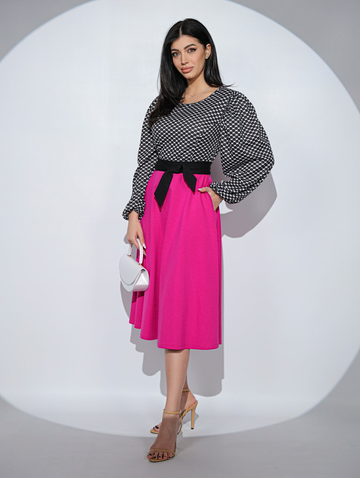 Rochia Cosette Fuchsia, din jerseu de bumbac, cu cordon