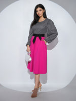 Rochia Cosette Fuchsia, din jerseu de bumbac, cu cordon