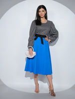 Rochia Cosette Bleu, din jerseu de bumbac, cu cordon