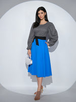 Rochia Cosette Bleu, din jerseu de bumbac, cu cordon