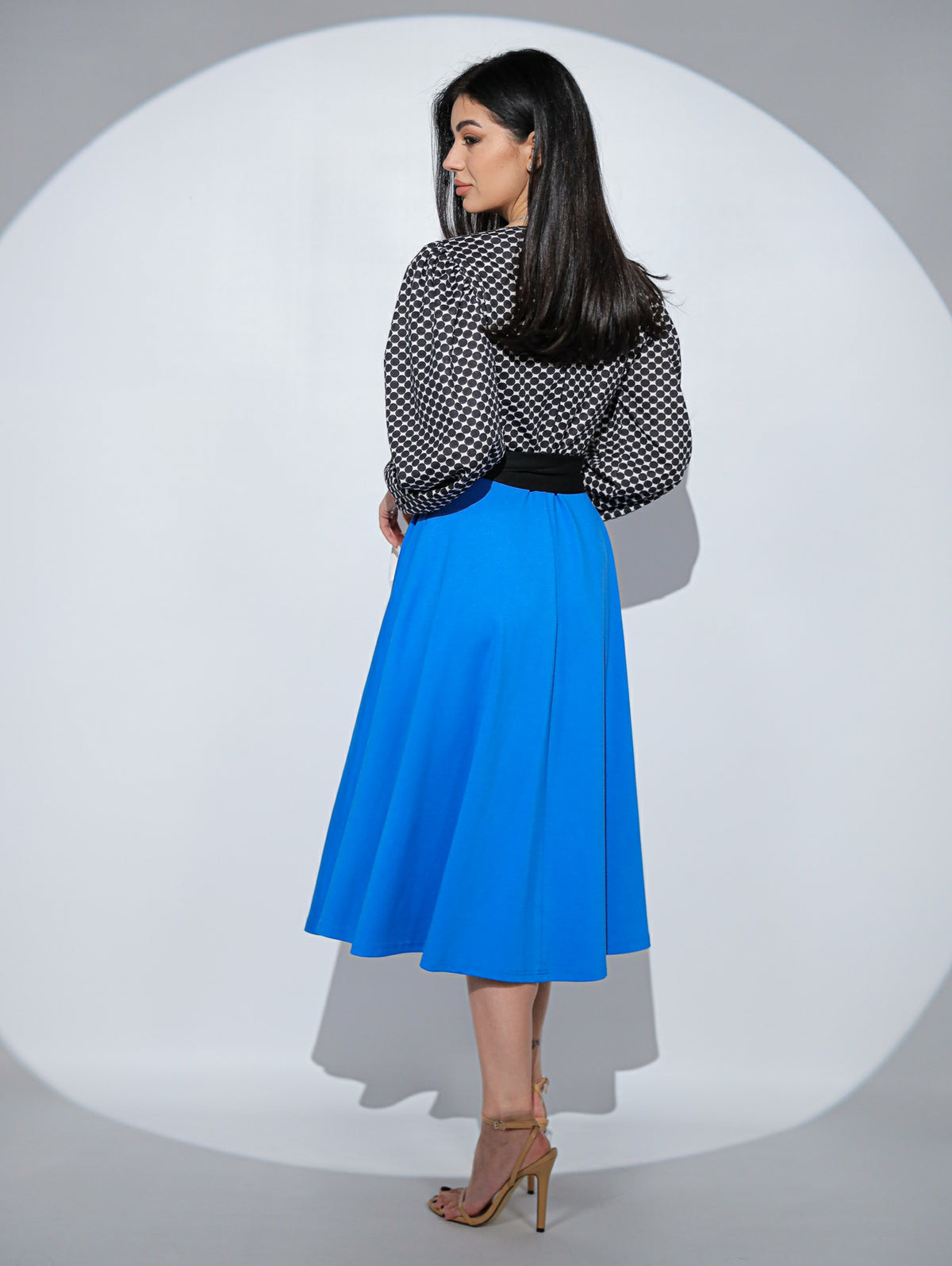 Rochia Cosette Bleu, din jerseu de bumbac, cu cordon