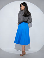 Rochia Cosette Bleu, din jerseu de bumbac, cu cordon