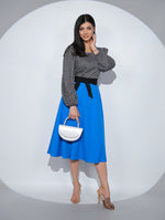 Rochia Cosette Bleu, din jerseu de bumbac, cu cordon