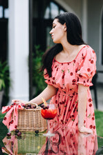 Rochia Cherry Love din poplin de bumbac cu imprimeu cirese si umeri goi | Monielle