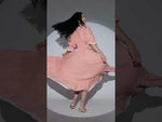 Rochie Viva Romantic Peach din bumbac, cu guler crosetat, talie tip corset, volan si buzunare