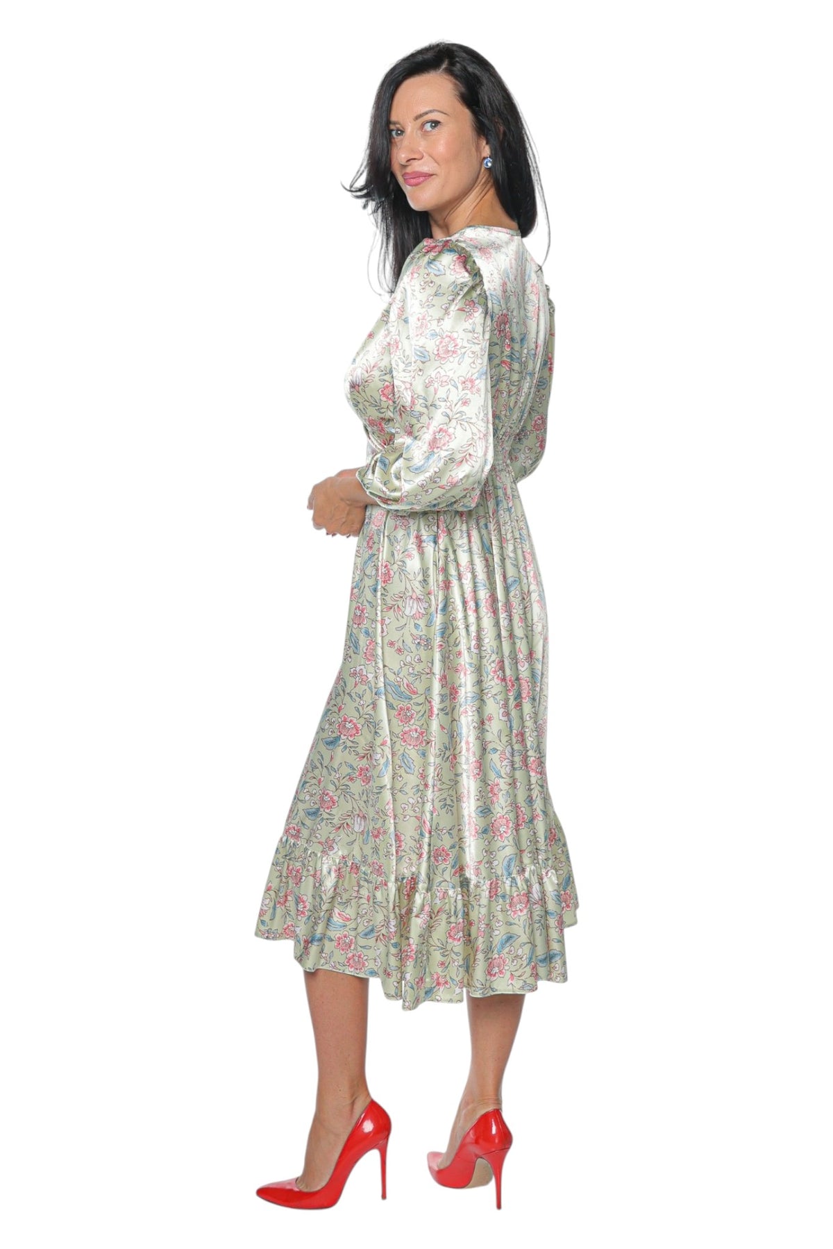 Rochie florală Livia vernil Monielle, croi feminin