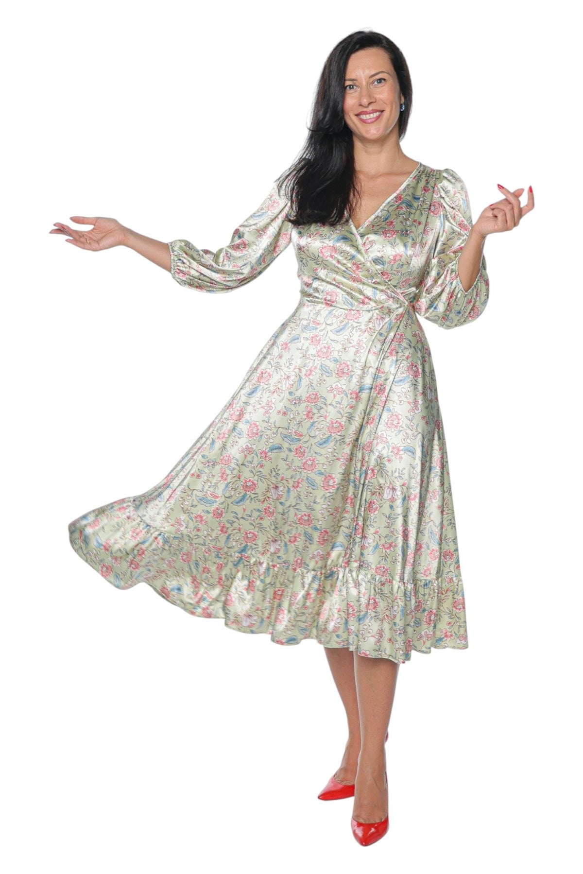 Rochie Livia vernil Monielle cu imprimeu floral