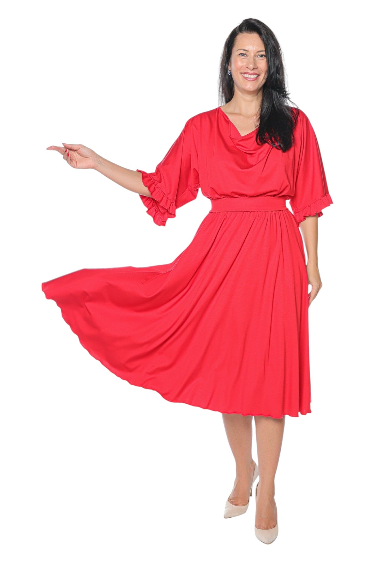 Rochie Nova Red Monielle cu decolteu drapat