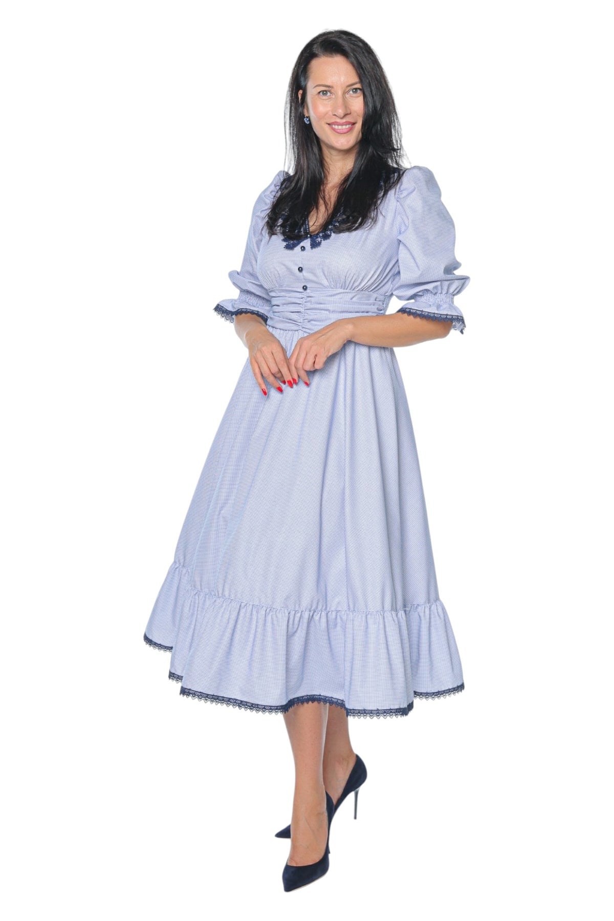 Rochie Viva Romantic Blue Monielle cu dantelă bleumarin