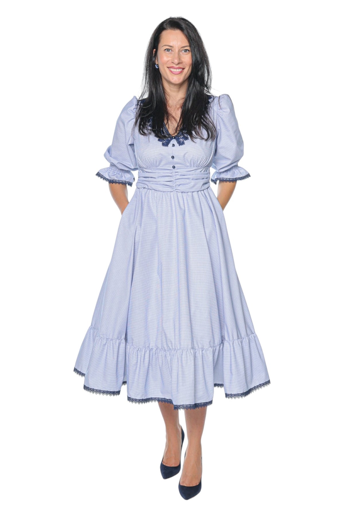 Viva Romantic Blue Monielle, rochie feminină cu dantelă bleumarin