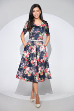 Rochia Serena din bumbac cu imprimeu floral, buzunare si curea