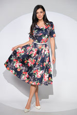 Rochia Serena din bumbac cu imprimeu floral, buzunare si curea