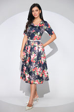 Rochia Serena din bumbac cu imprimeu floral, buzunare si curea