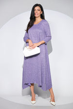 Rochia Venice lila din jerseu cu lana, croi lejer si asimetric
