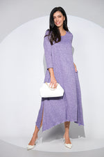 Rochia Venice lila din jerseu cu lana, croi lejer si asimetric