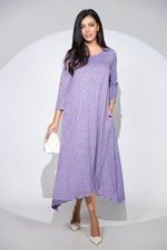 Rochia Venice lila din jerseu cu lana, croi lejer si asimetric