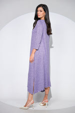 Rochia Venice lila din jerseu cu lana, croi lejer si asimetric