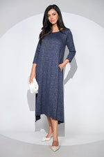 Rochia Venice bleumarin din jerseu cu lana, croi lejer si asimetric